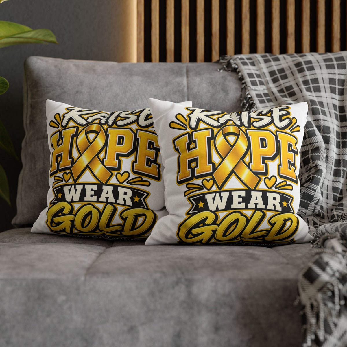 Childhood Cancer Raise Hope Wear Gold Cancer Awareness Pillow