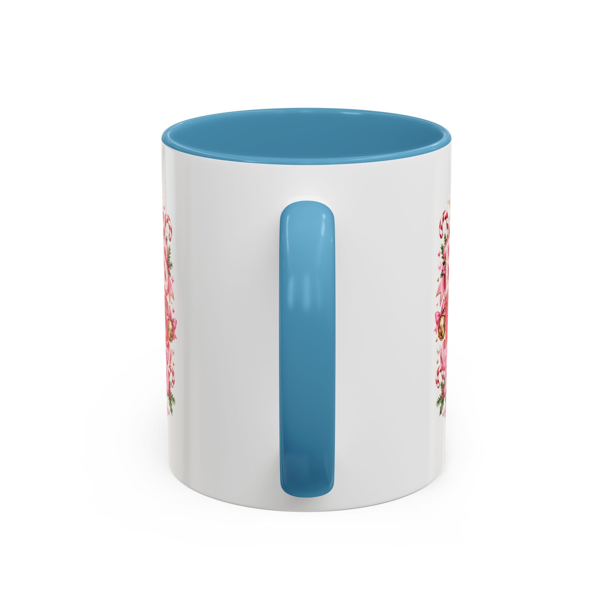 Modern Day Christmas Bows Bells Bliss Coffee Mug — Pink Holiday Accent Mug