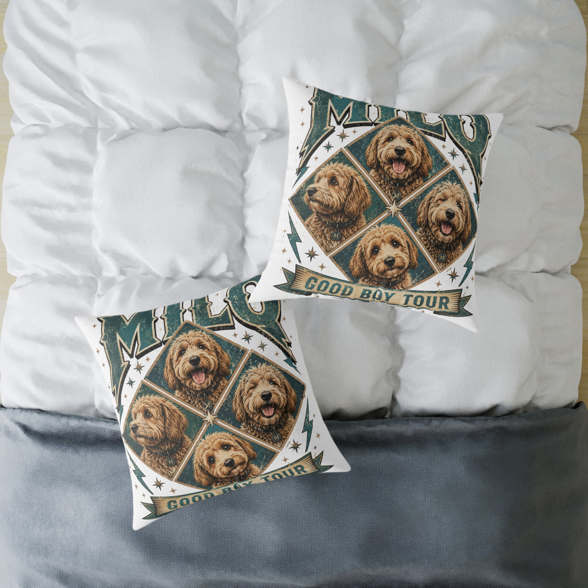 Golden Doodle Portrait Throw Pillow   Milo Bailey Dog Dad Mom— Milo Dog Faces Canvas Accent Pillow