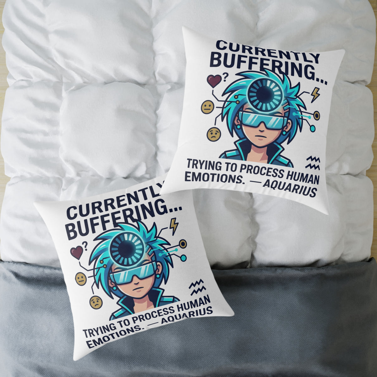 Zodiac Aquarius Currently Buffering Square Poly Canvas Pillow