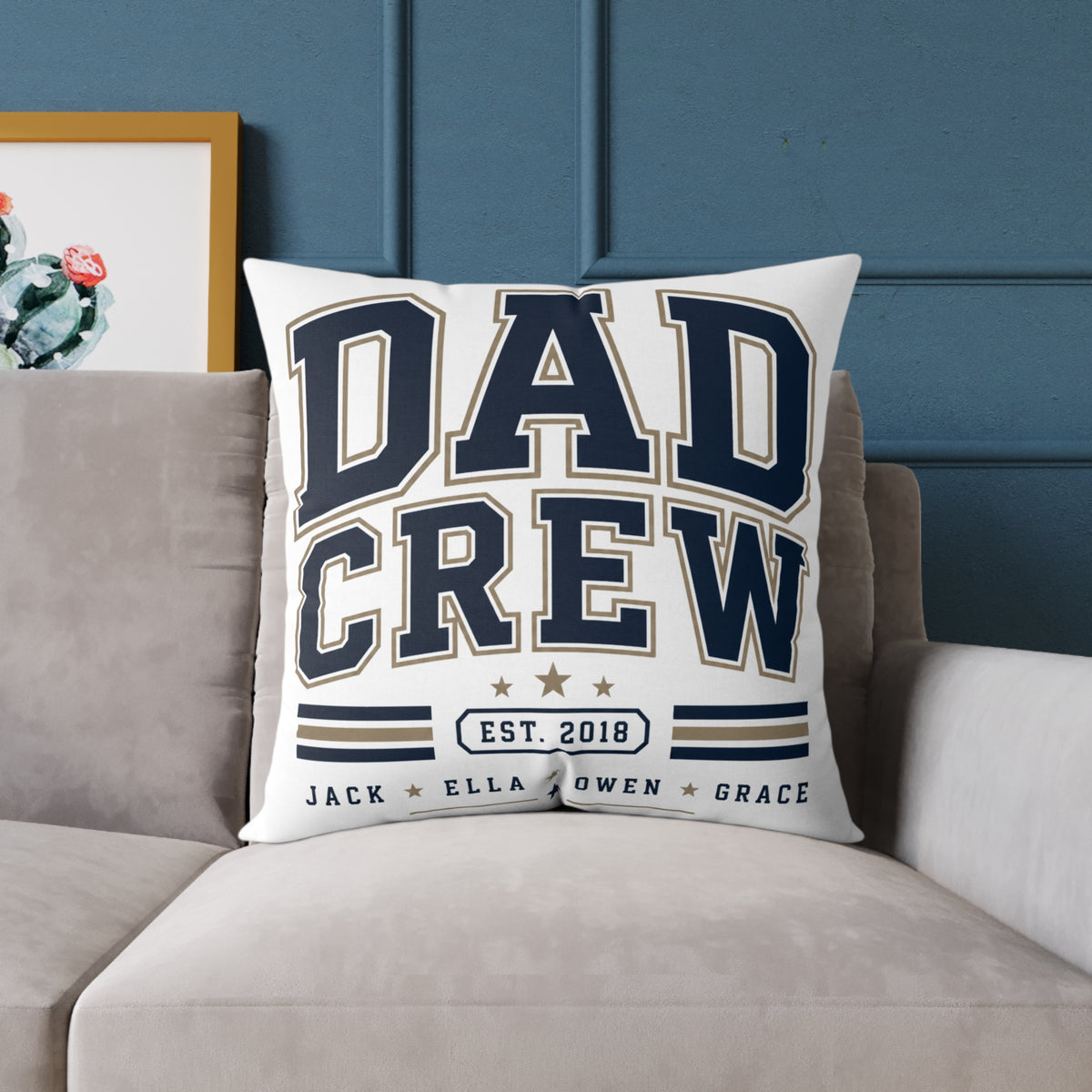 Dad Crew Square Pillow Milo Bailey Dog Dad Mom— Personalized Family Name & Est. Year Accent Pillow