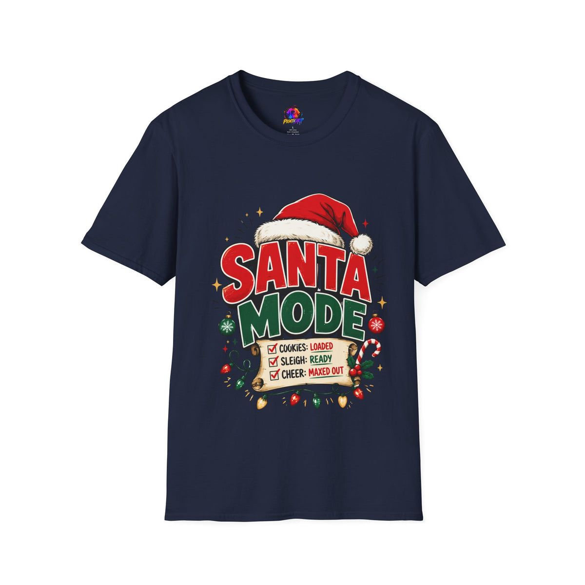 Santa Mode T-Shirt — Holiday Christmas Graphic Tee with Santa Hat