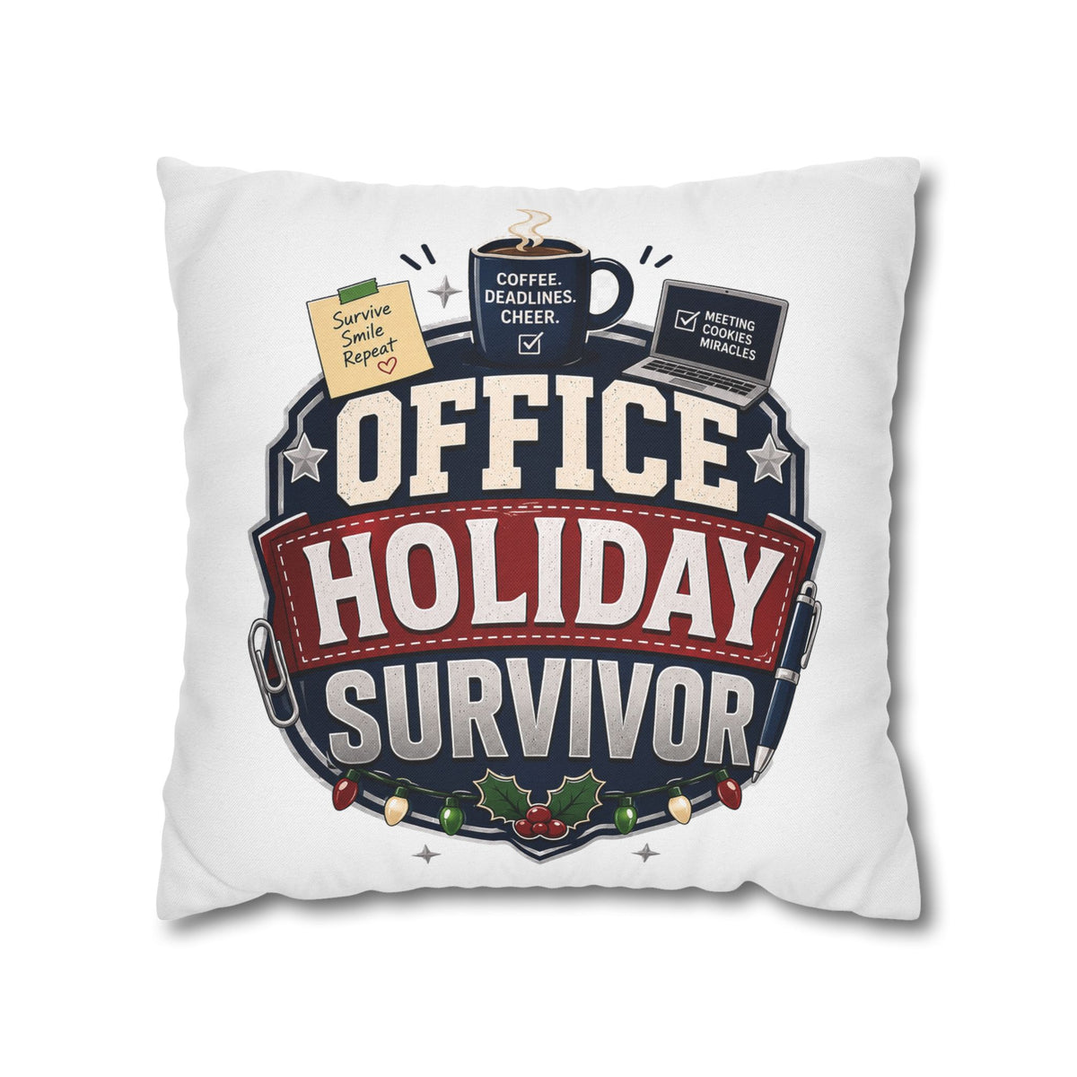 Office Holiday Survivor Pillowcase Modern Day Christmas  - Funny Workplace Christmas Decor