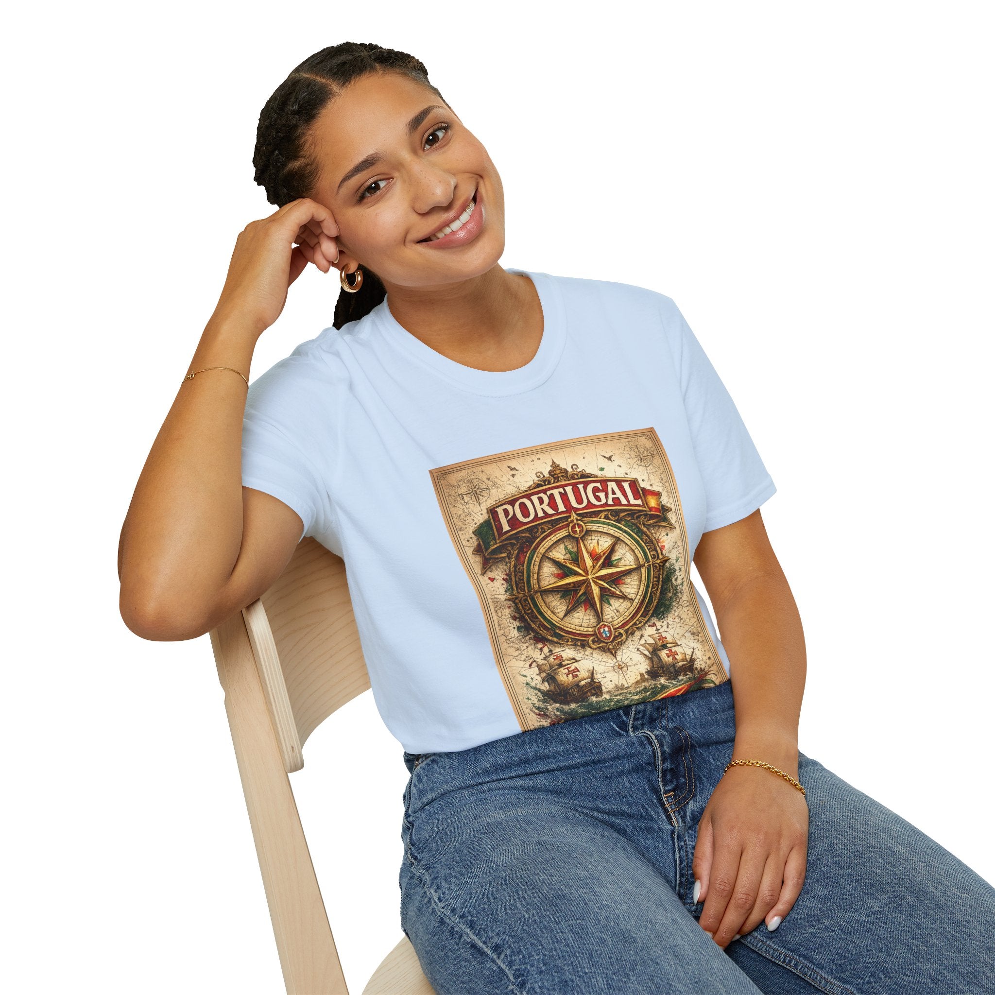Portugal Compass T‑Shirt — Vintage Nautical Travel Tee