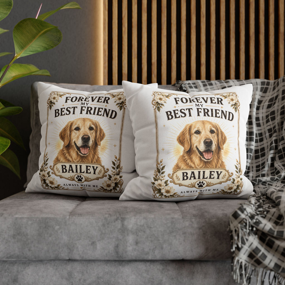 Forever My Best Friend Milo Bailey Dog Dad Mom Personalized Dog Pillow – Golden Retriever Memorial Cushion (Name: Bailey)