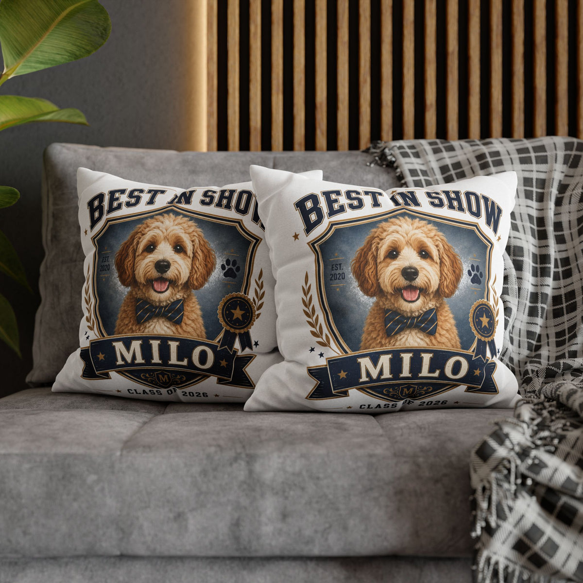 Best in Show Personalized Dog Pillowcase — Custom Name & Class of 2026 Decorative Throw Pillowcase Milo Bailey Dog Dad Mom