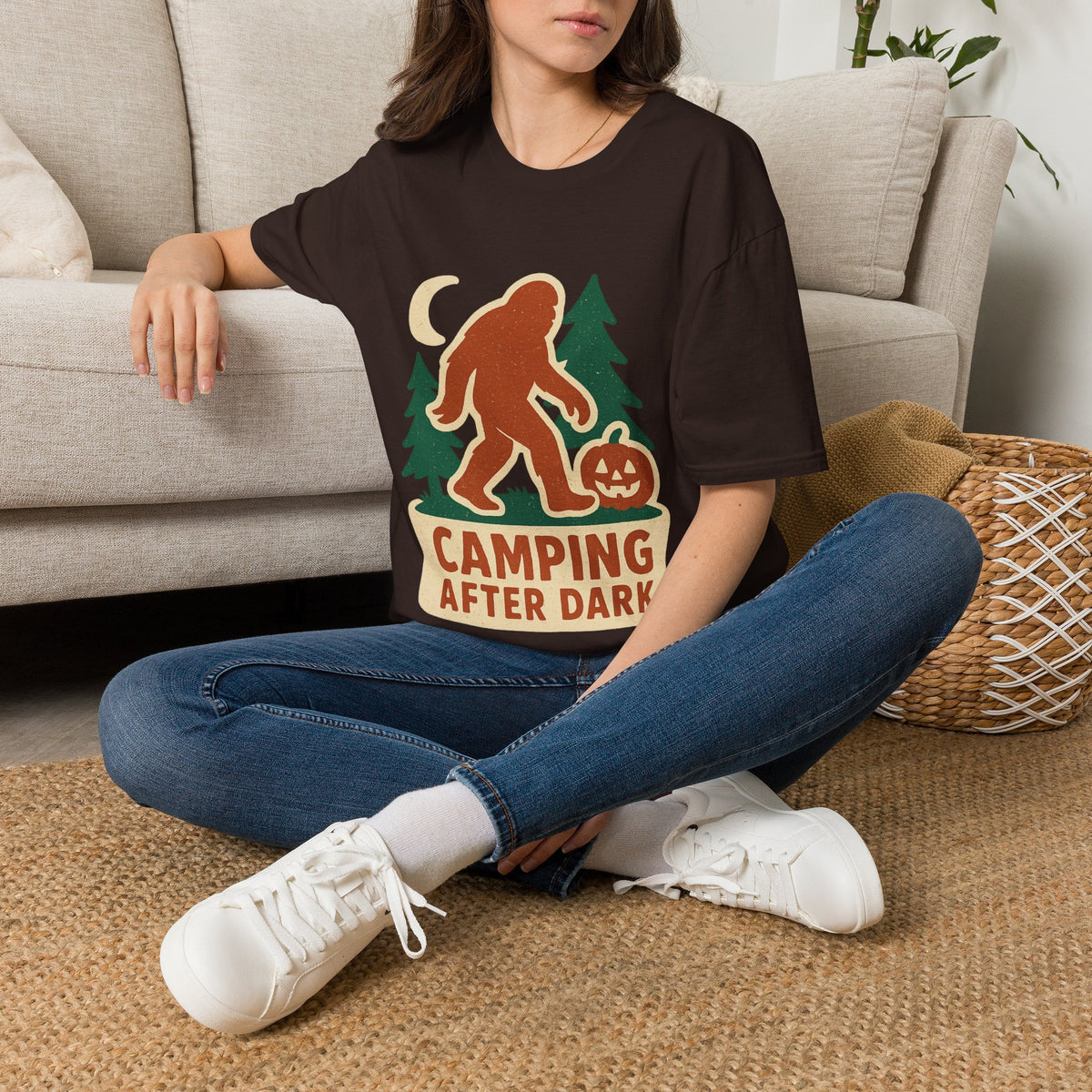 Camping After Dark T‑Shirt — Retro Bigfoot Camp Graphic Tee - Trending Now - August 2026