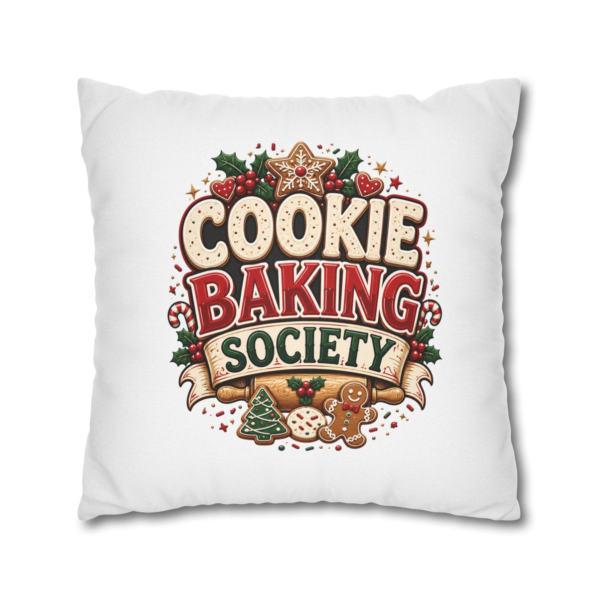 Christmas Cookie Baking Society Pillowcase — Holiday Baking Decorative Throw Pillow Cover