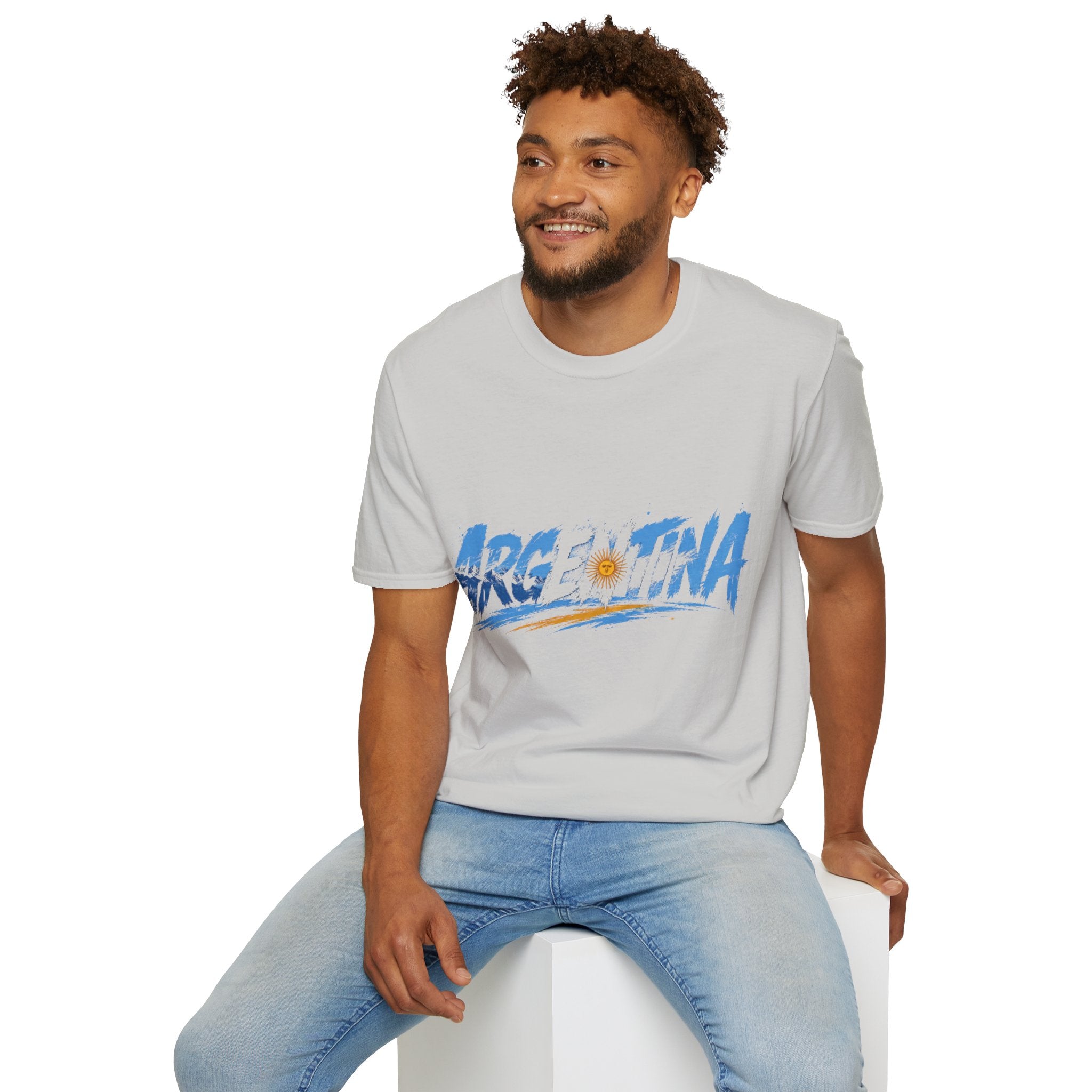 Argentina Graphic T-Shirt — Argentina Typography Tee with Sun & Flag Colors