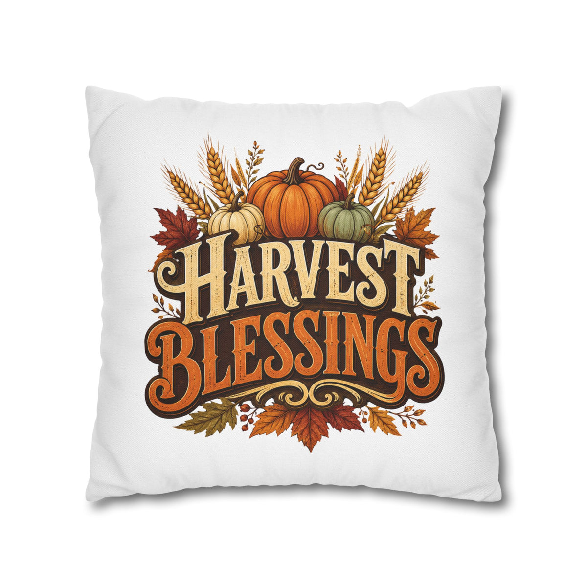 Thanksgiving Harvest Blessings Throw Pillowcase — Autumn Pumpkin Fall Decor