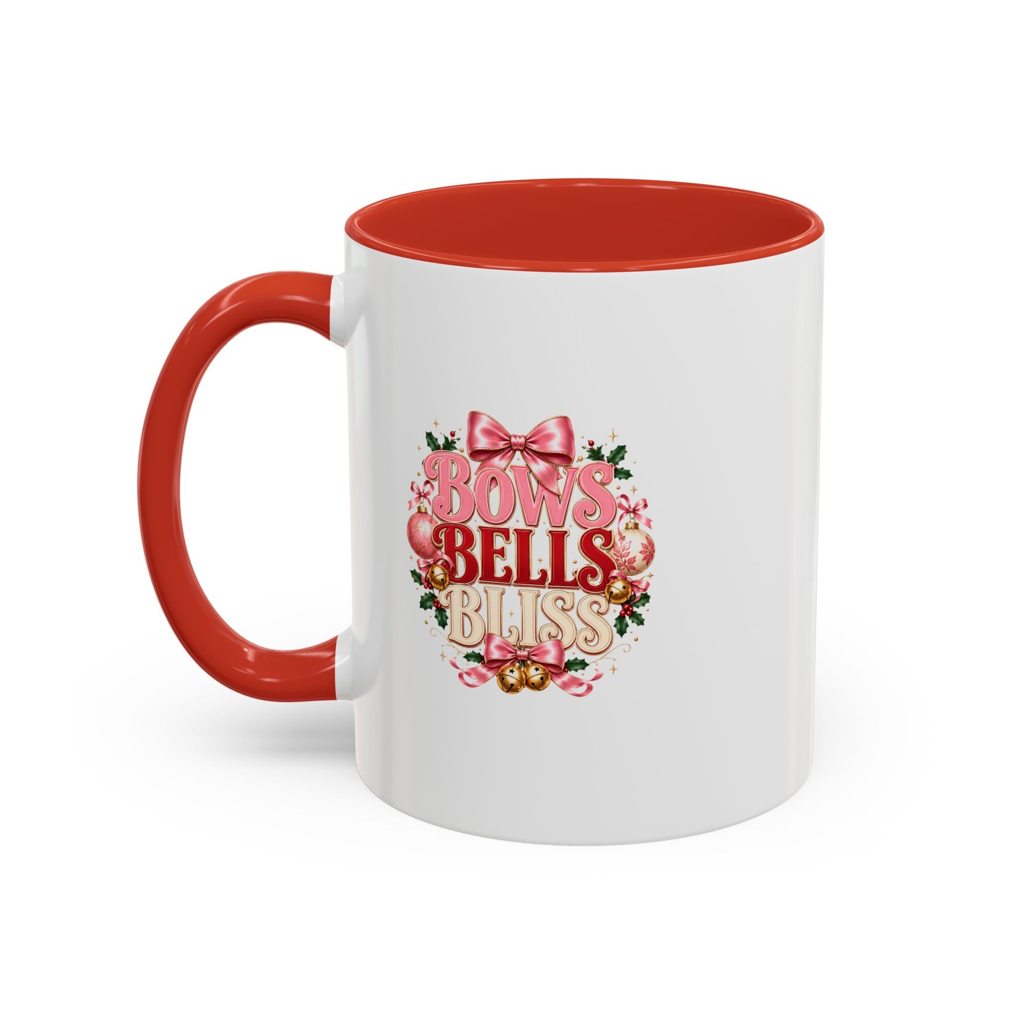Bows Bells Bliss Holiday Accent Coffee Mug — Festive Pink Christmas Design