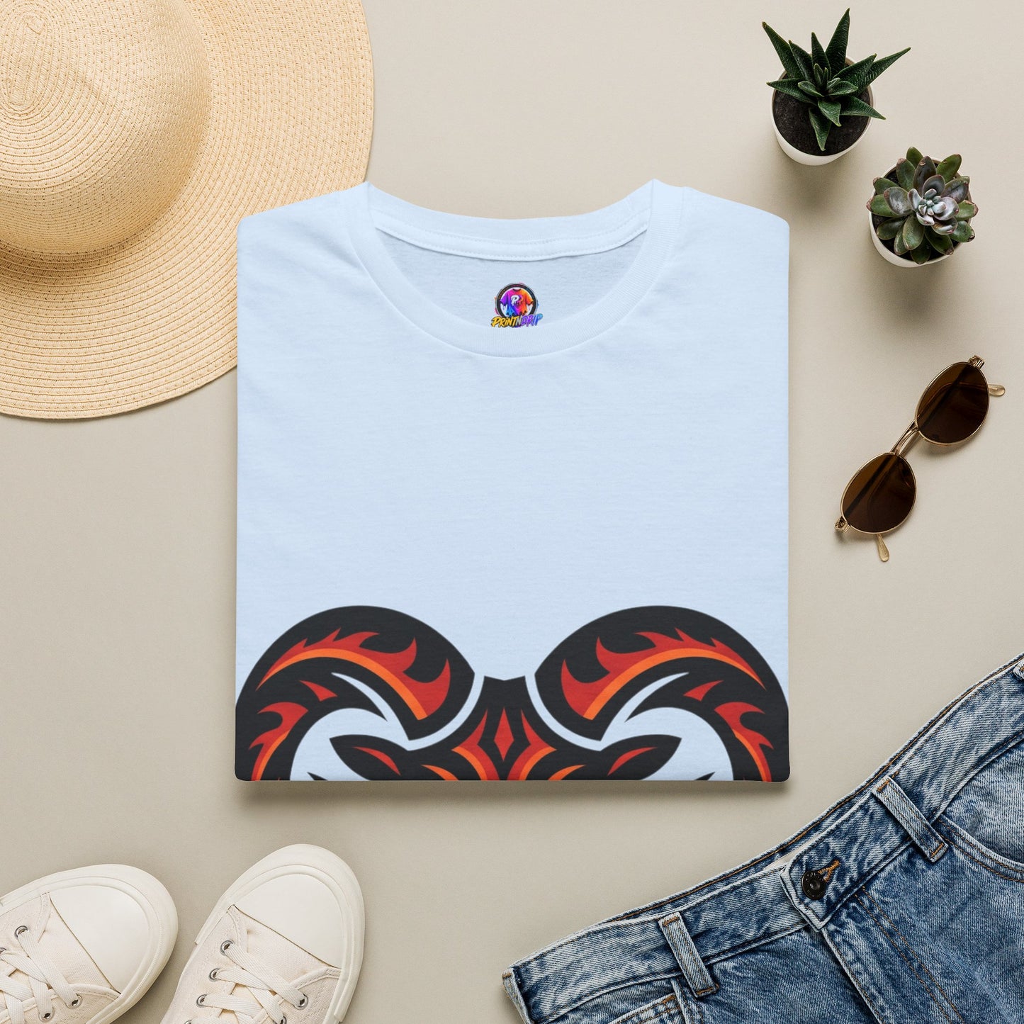 Ram Head Graphic T-Shirt — Tribal Flame Aries Design