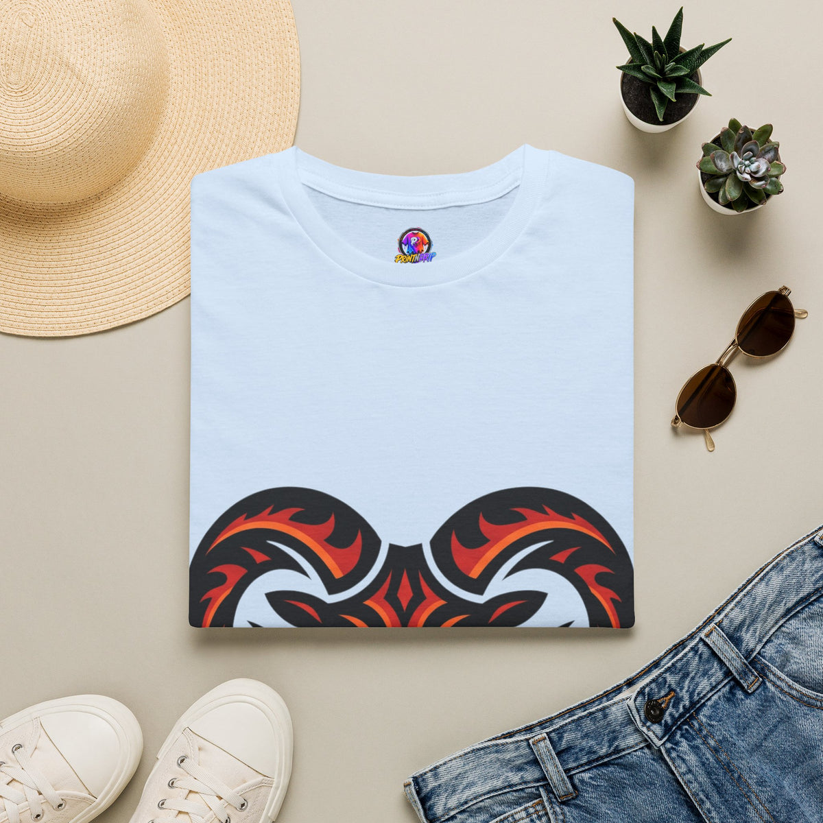 Aries Zodiac Ram Head Graphic T-Shirt — Tribal Flame Aries Design