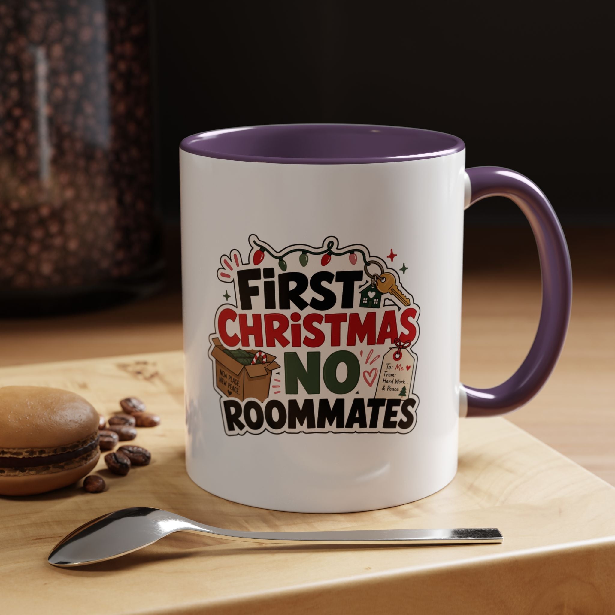 Modern Day Christmas First Christmas No Roommates Accent Coffee Mug — Funny Holiday Gift for New Homeowners & Dorm Residents