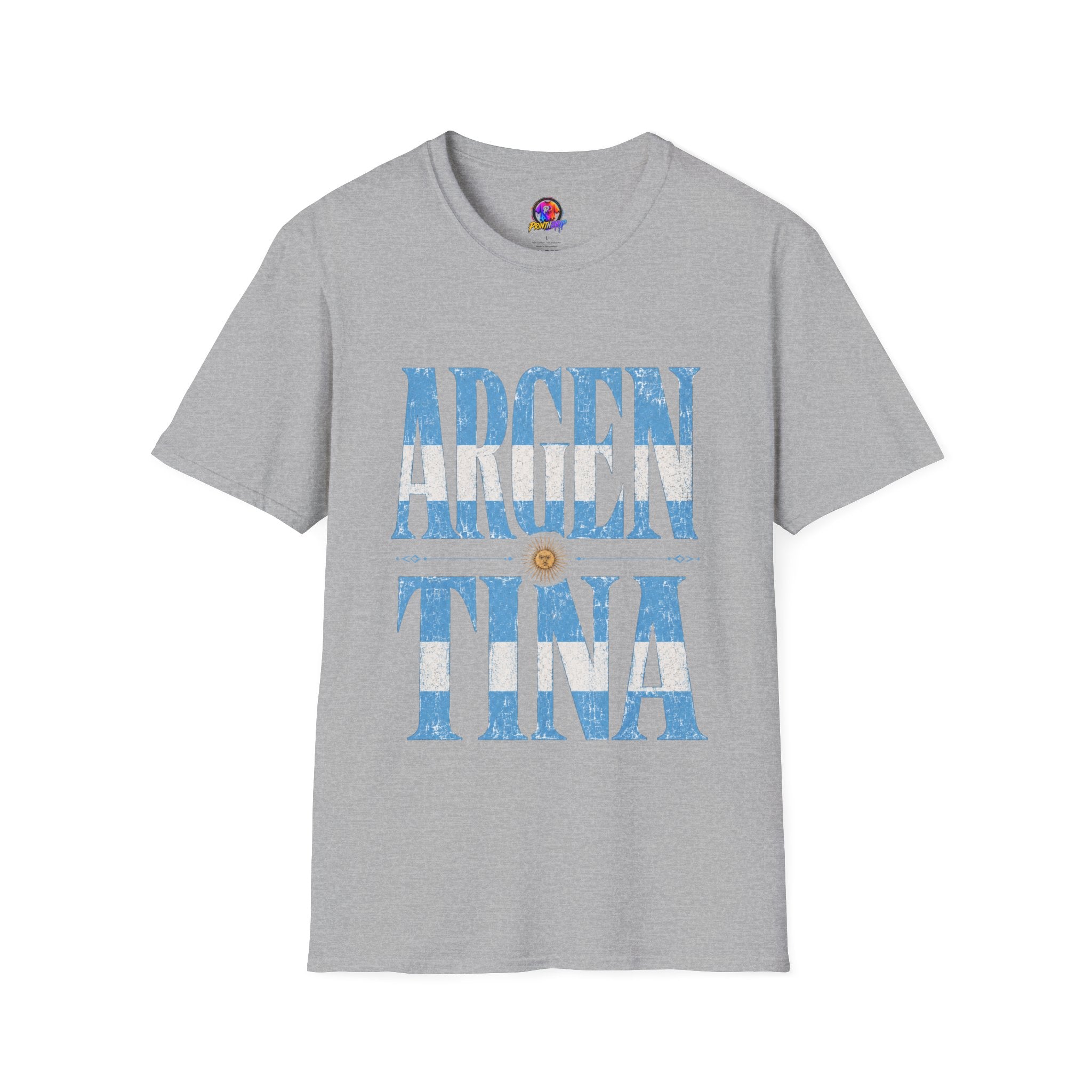 Argentina Flag Graphic T‑Shirt — Vintage Blue Distressed Typography