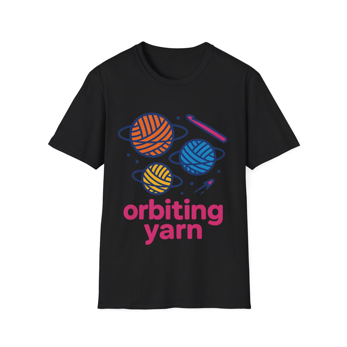 "Orbiting Yarn" Space Galaxy Crochet Graphic Tee - Funny Knitting Crafter White T-Shirt - Trending Now - September 2026