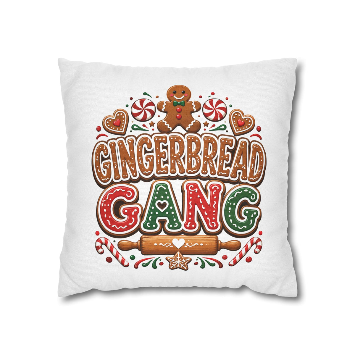 Christmas Gingerbread Gang Holiday Pillowcase — Festive Christmas Decorative Throw Pillow Cover