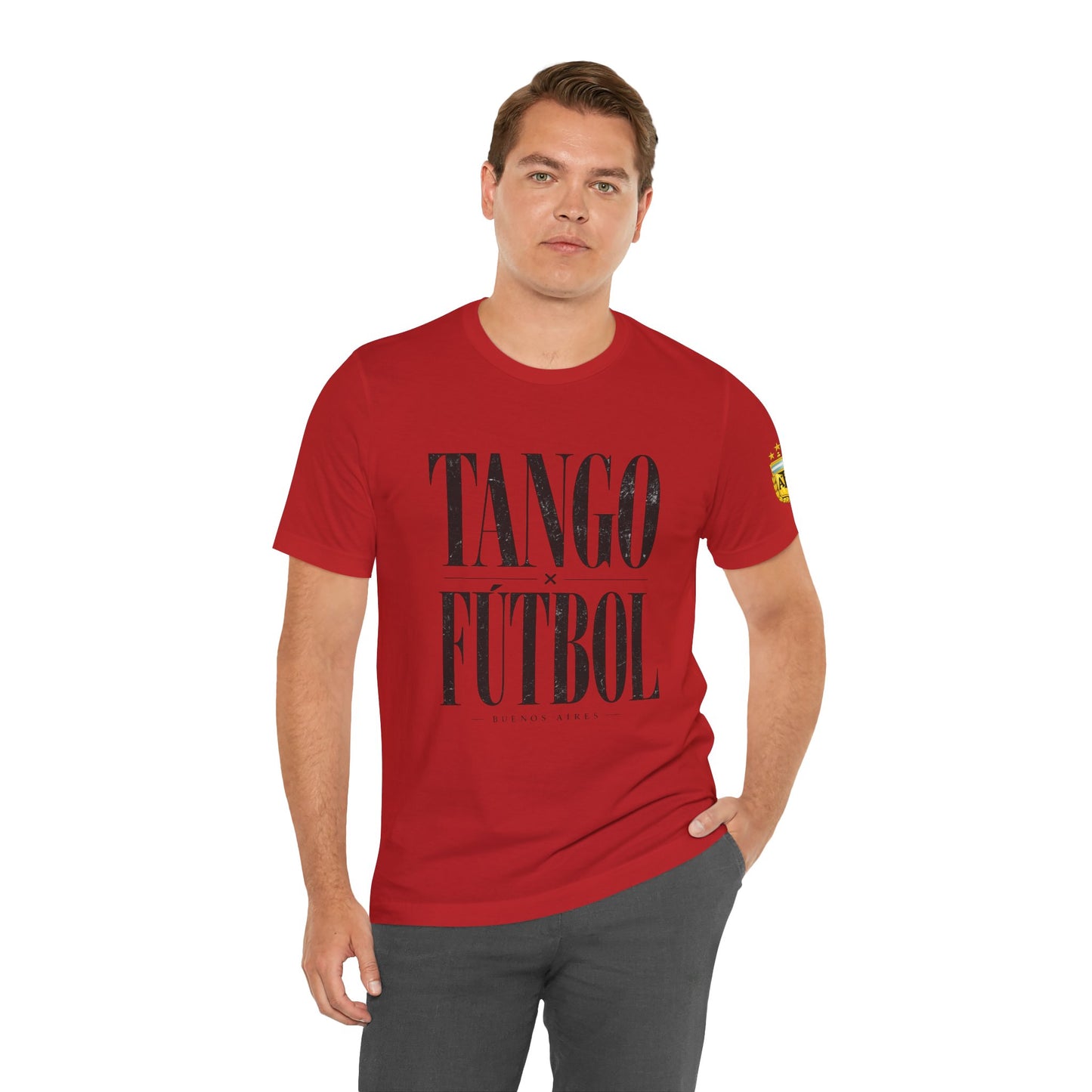 Argentina - Tango y Fútbol Graphic Tee - Bold Serif Soccer & Dance Shirt