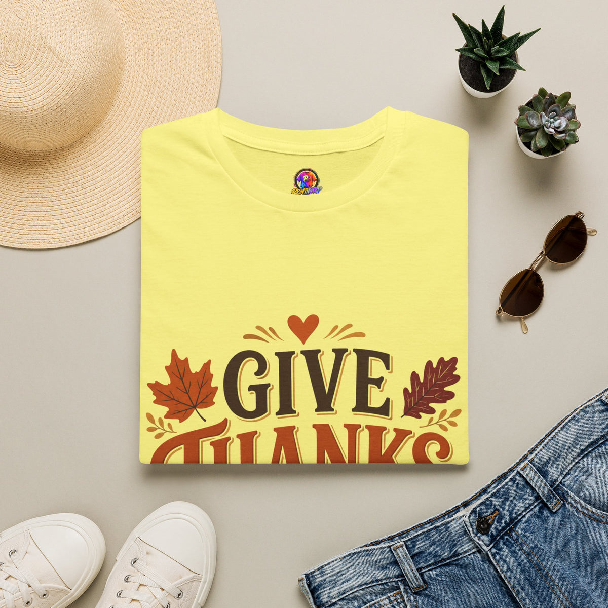 Thanksgiving T-Shirt Give Thanks Always Tee — Thanksgiving Fall Leaves Gratitude T-Shirt