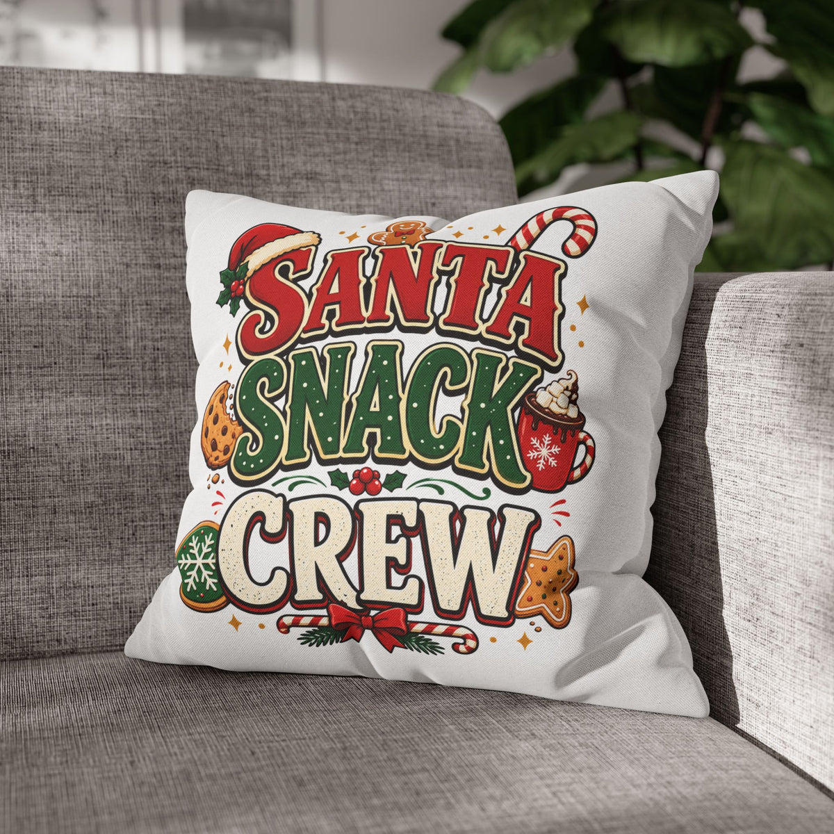 Christmas Santa Snack Crew Pillowcase — Christmas Holiday Decorative Throw Pillow Cover