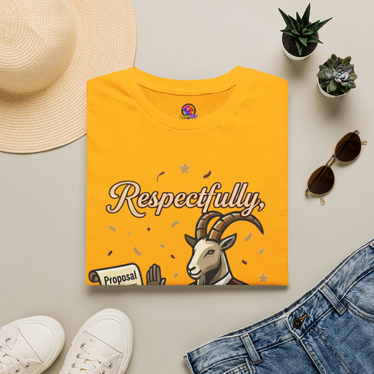 T-Shirt — "Respectfully, No" Capricorn Goat Proposal Funny Zodiac Tee