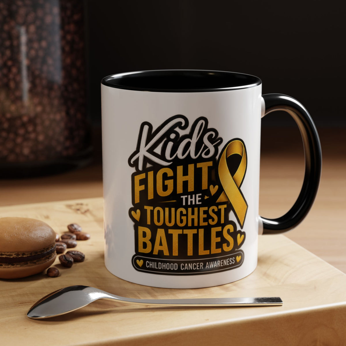 Childhood Cancer Awareness Accent Coffee Mug - "Kids Fight the Toughest Battles" (11/15oz)