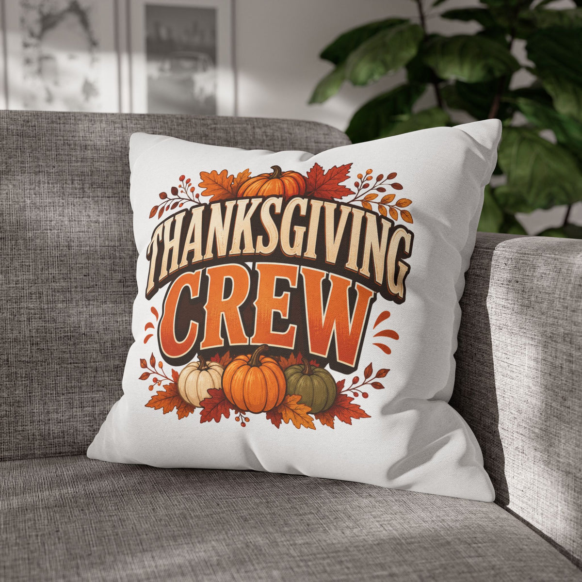 Thanksgiving Crew Decorative Pillow Cover — Fall Pumpkin Accent Pillowcase