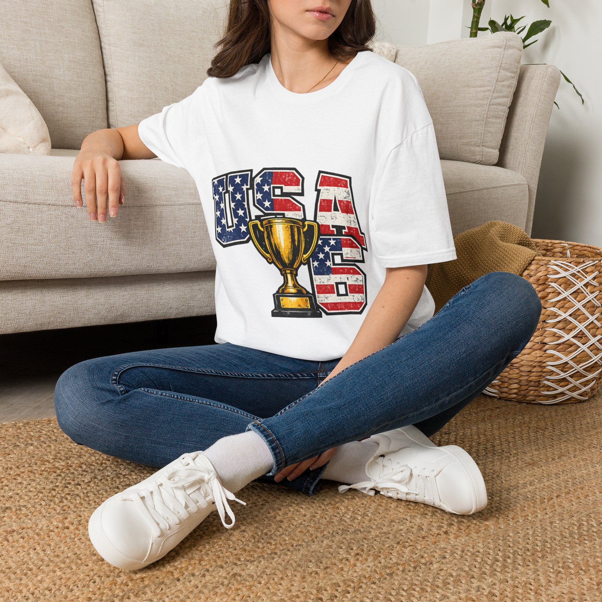 USA Trophy T-Shirt — Patriotic American Flag Graphic Tee