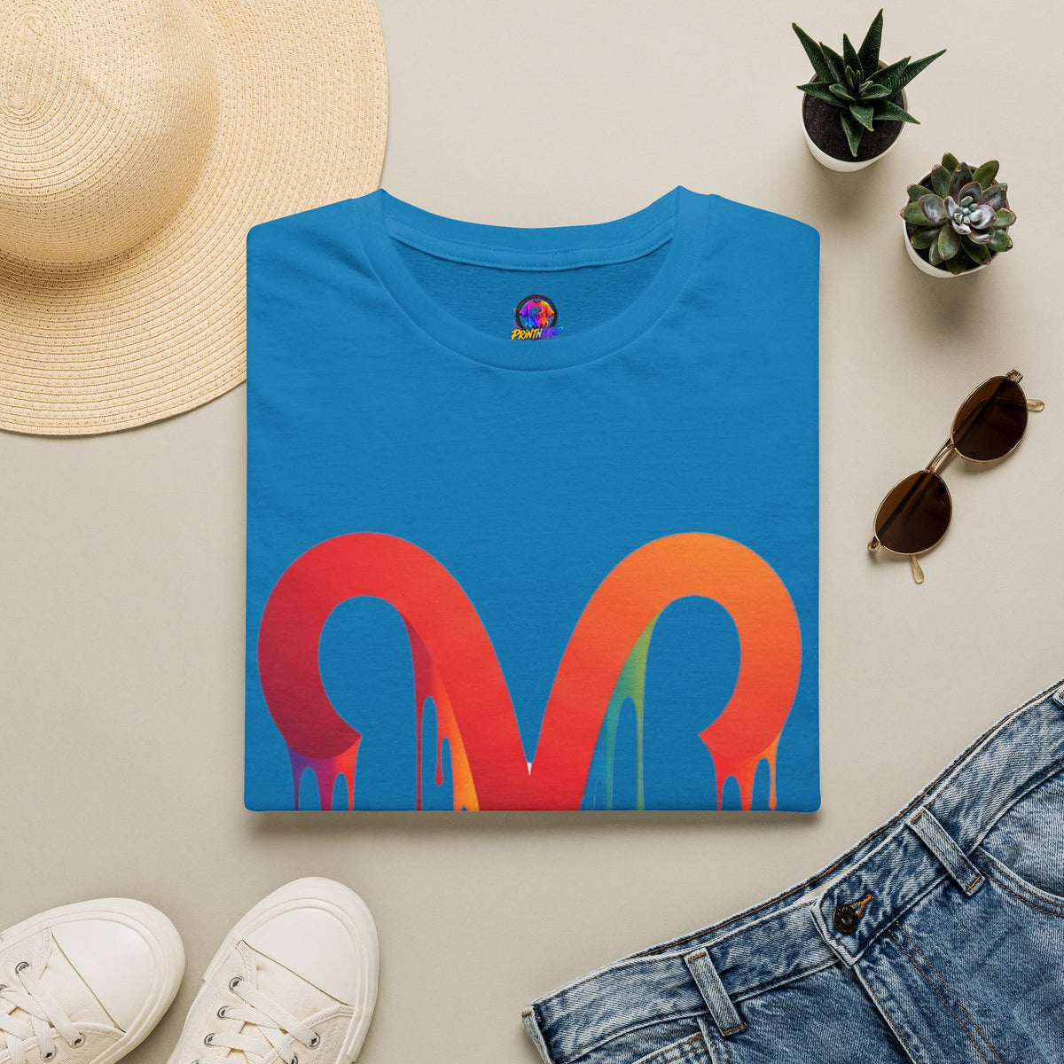 Aries Rainbow Drip T-Shirt — Colorful Dripping Zodiac Graphic Tee