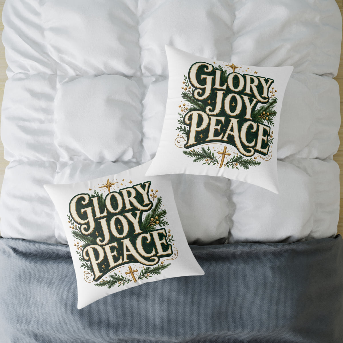 Glory Joy Peace Christmas Pillow – Festive Faith Holiday Throw Pillow