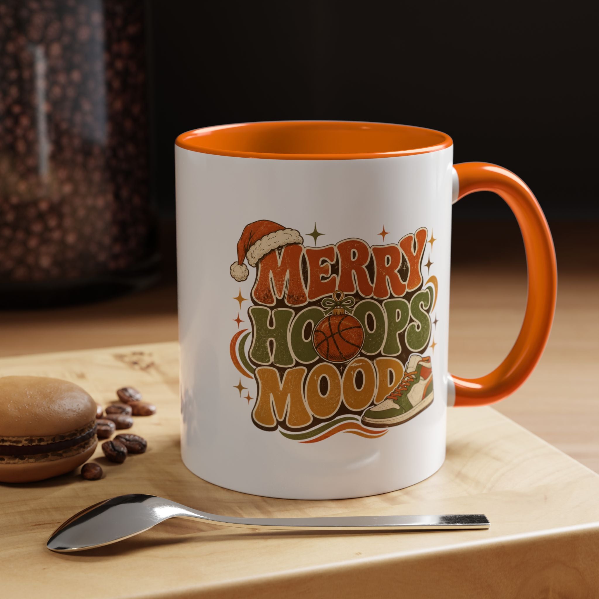 Modern Day Christmas Merry Hoops Mood Accent Coffee Mug — Retro Basketball Christmas Design