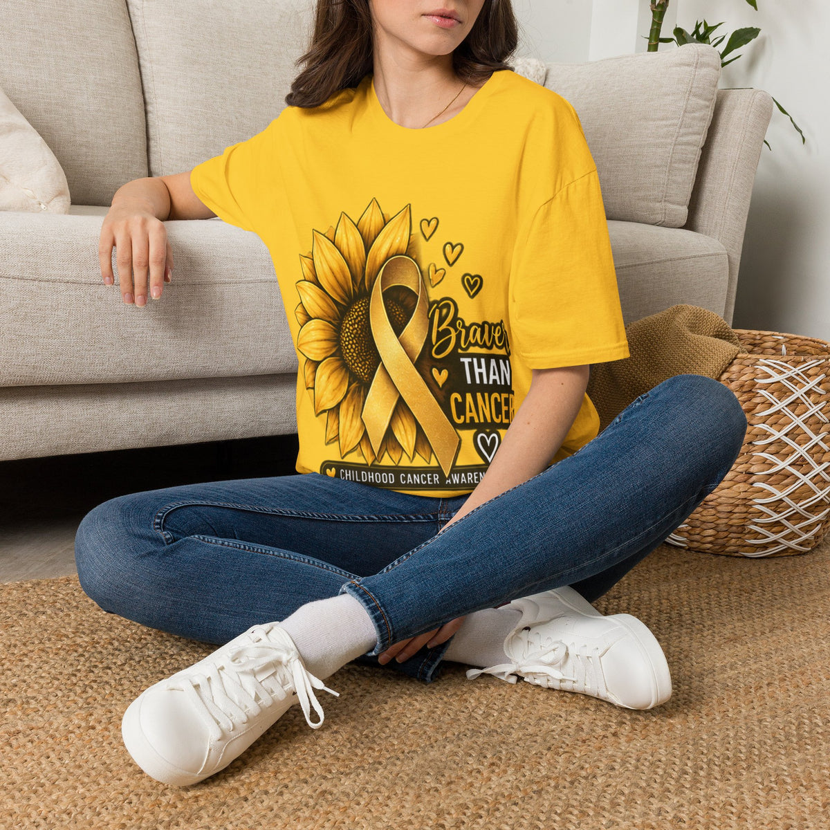 Braver Than Cancer Childhood Cancer Awareness Sunflower T-Shirt