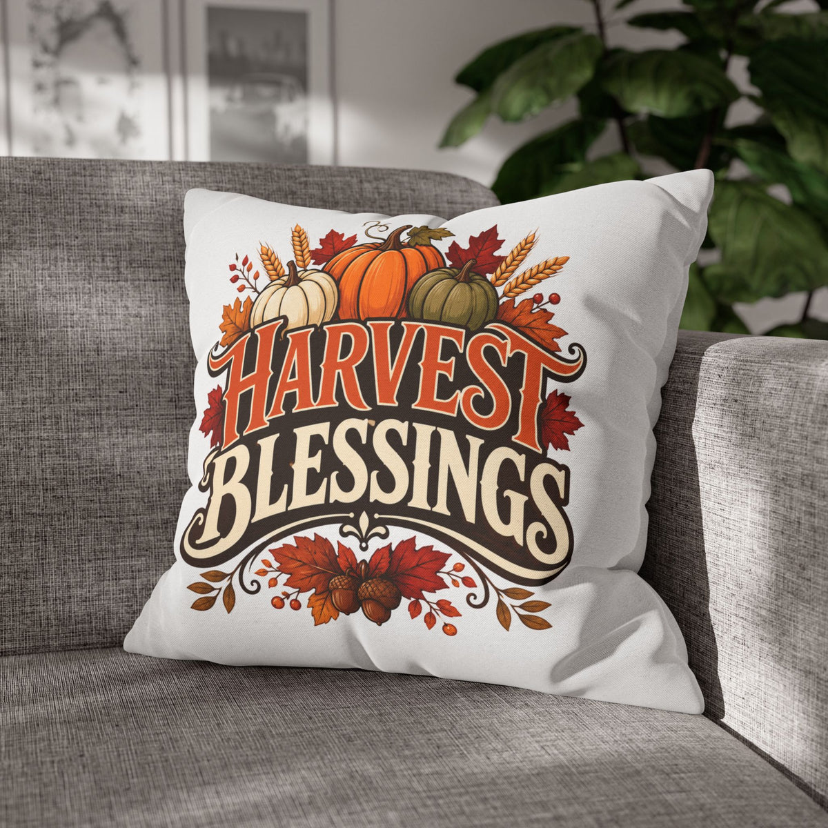 Thanksgiving Harvest Blessings Throw Pillowcase — Autumn Pumpkin Fall Decor