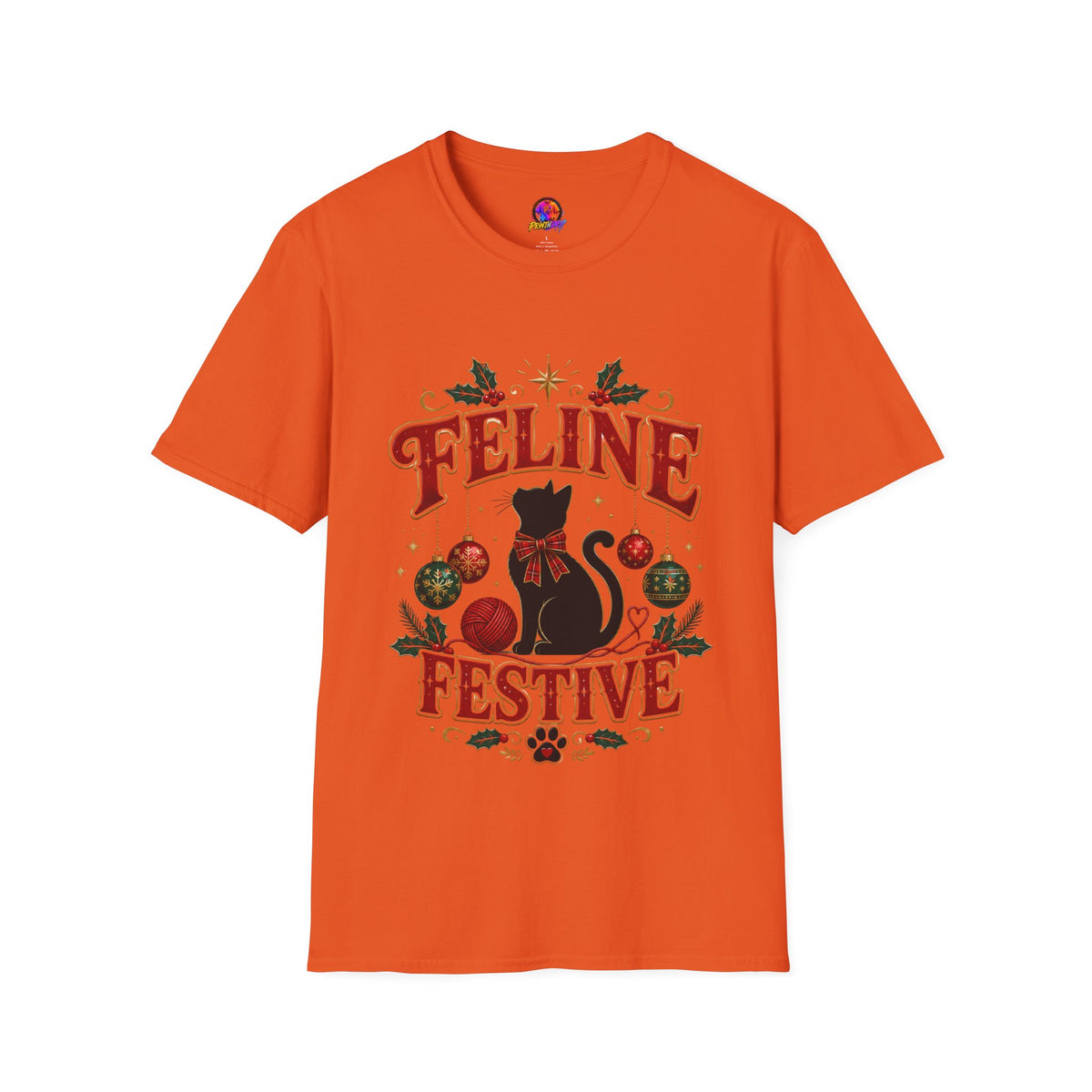 Feline Festive T-Shirt — Cute Black Cat Christmas Holiday Tee