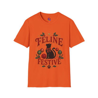 Feline Festive T-Shirt — Cute Black Cat Christmas Holiday Tee
