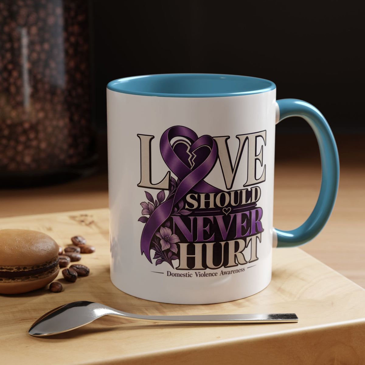 Domestic Violence Awareness Accent Coffee Mug – "Love Should Never Hurt" (11/15oz)