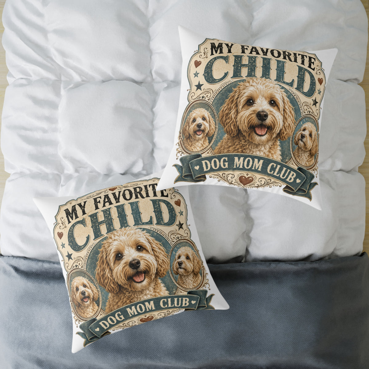 Dog Mom Pillow  Milo Bailey Dog Dad Mom — “My Favorite Child” Doodle Decorative Throw Pillow