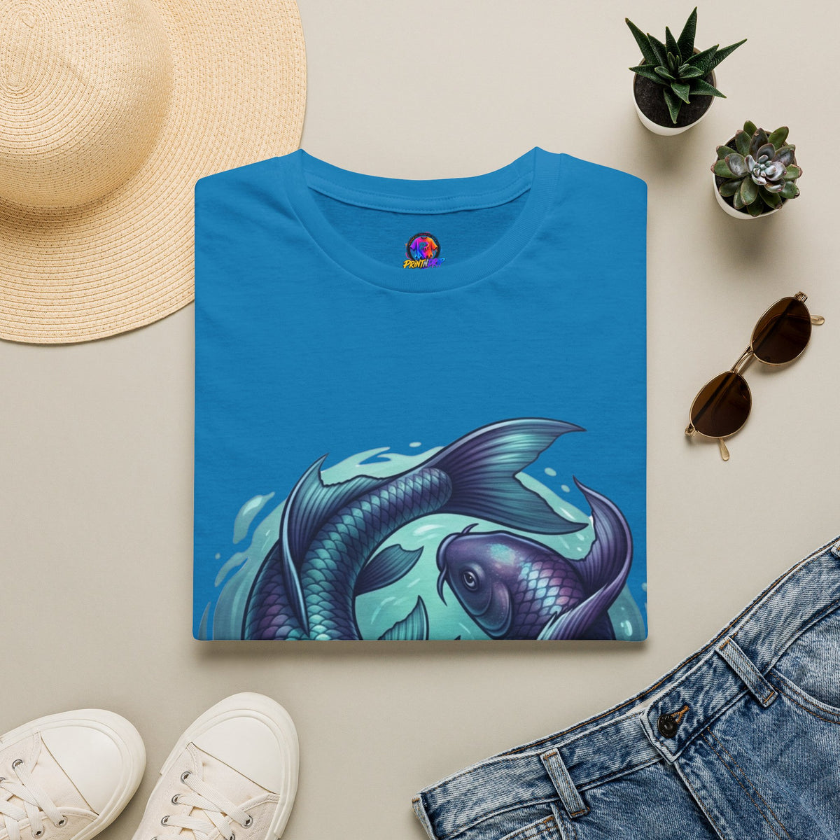 Koi Fish Circle T-Shirt — Artistic Yin Yang Aquatic Tee