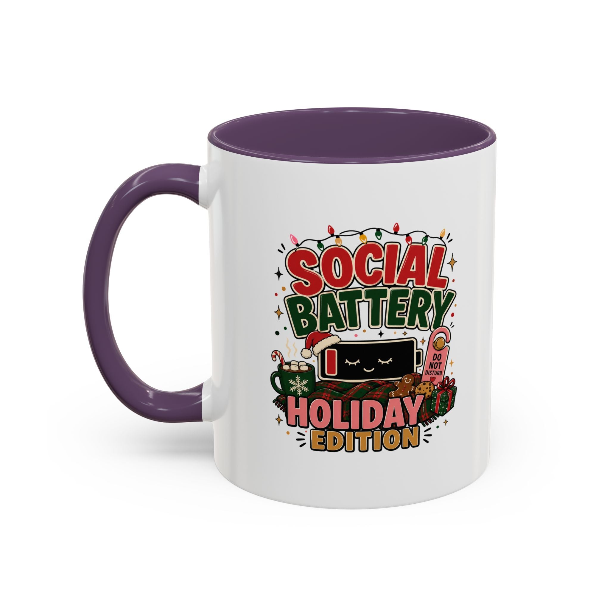 Modern Day Christmas Holiday Coffee Mug - "Social Battery: Holiday Edition" Accent Mug