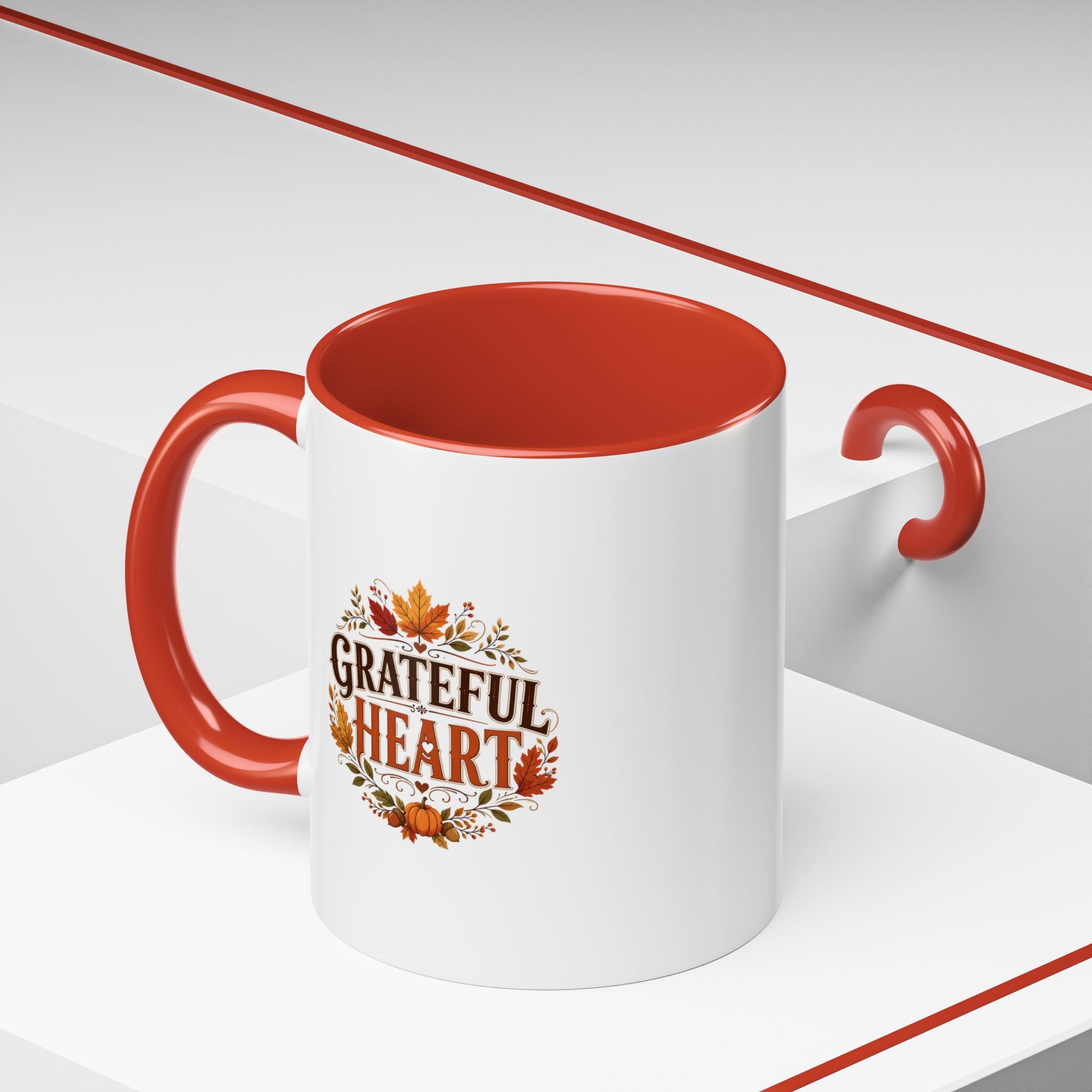 Thanksgiving Mug Grateful Heart Coffee Mug — Fall Leaves Pumpkin Accent Mug