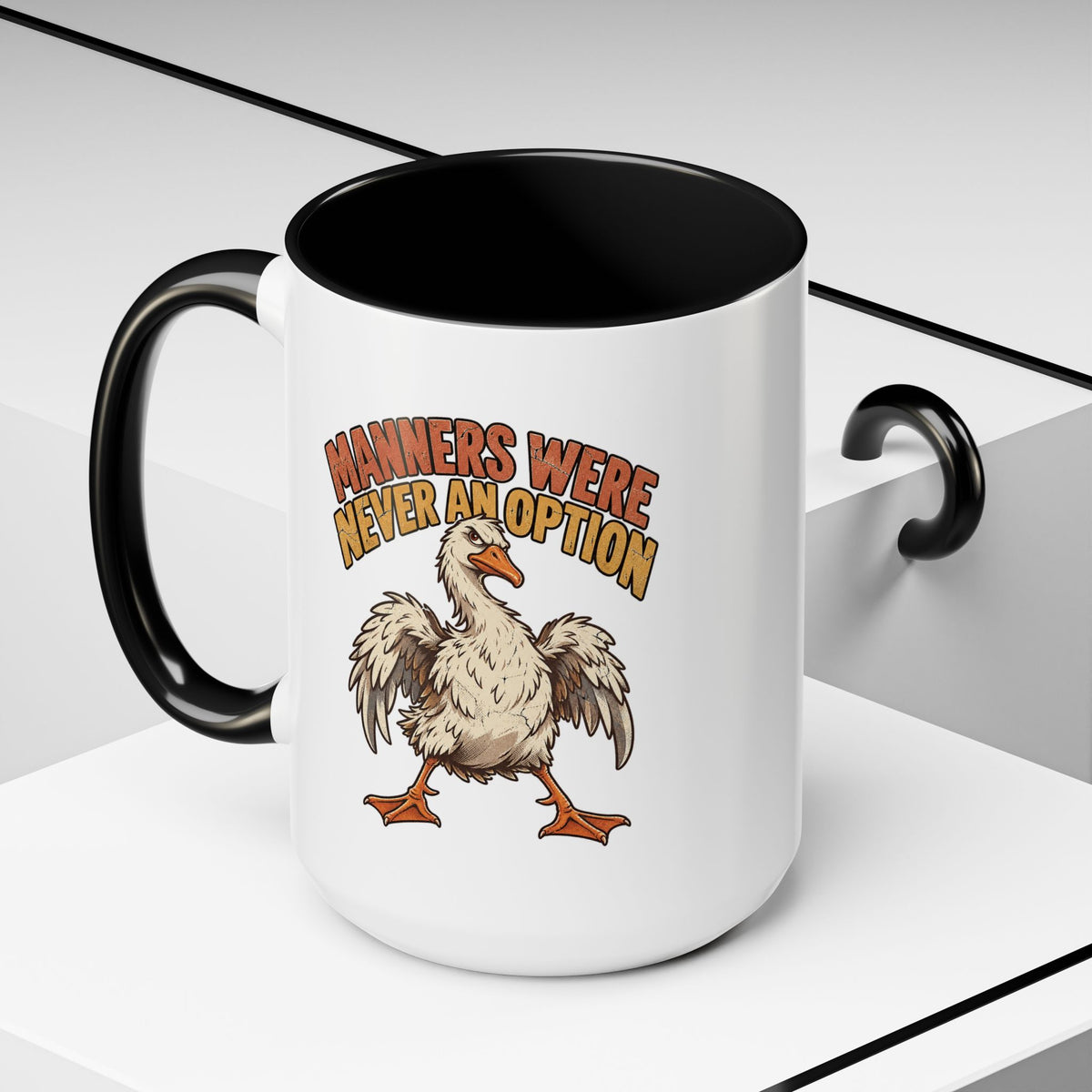 Coffee Mug — "Manners Were Never An Option" Funny Rude Chicken Accent Mug