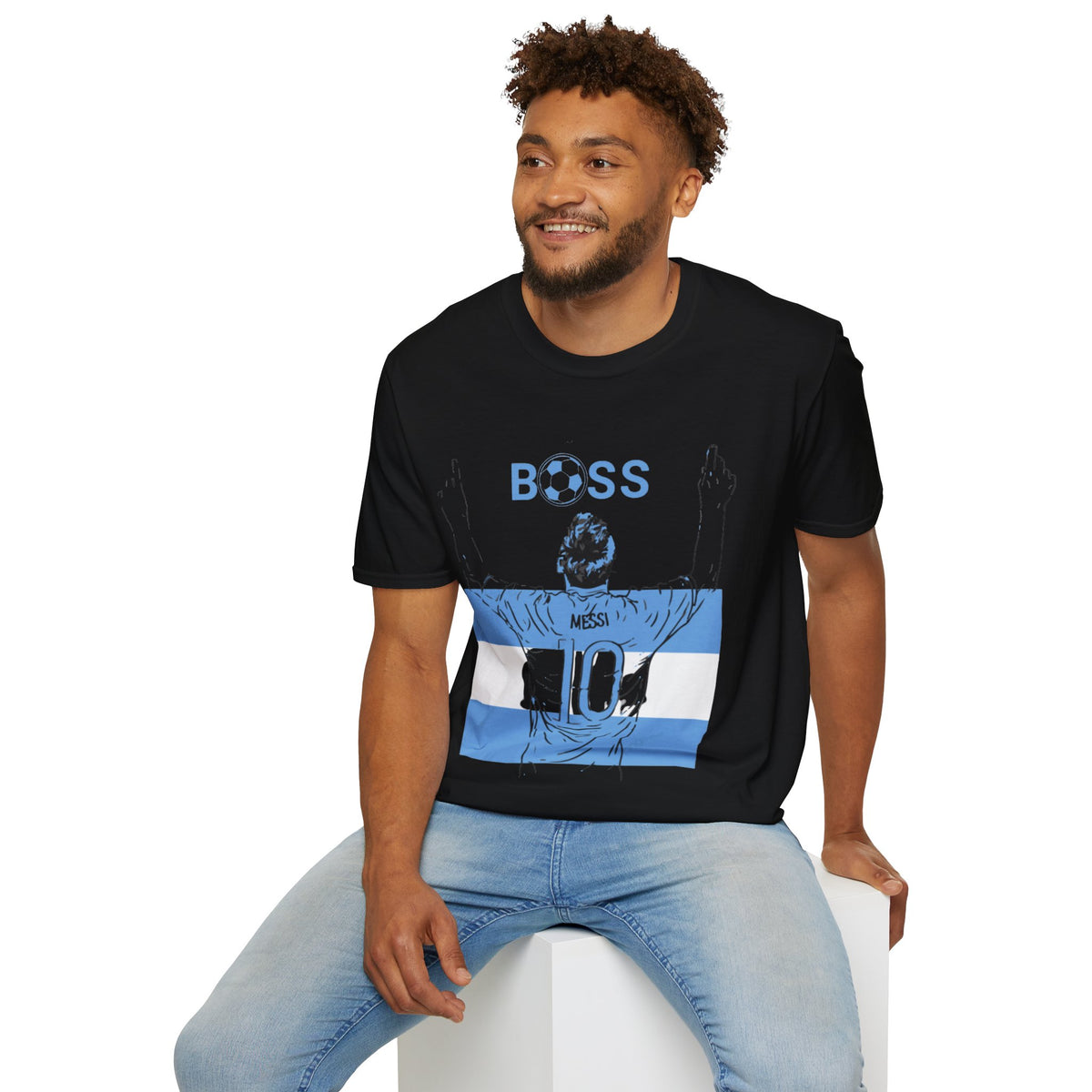 Soccer Boss T‑Shirt — 'BOSS' Striped Football Player Graphic Tee