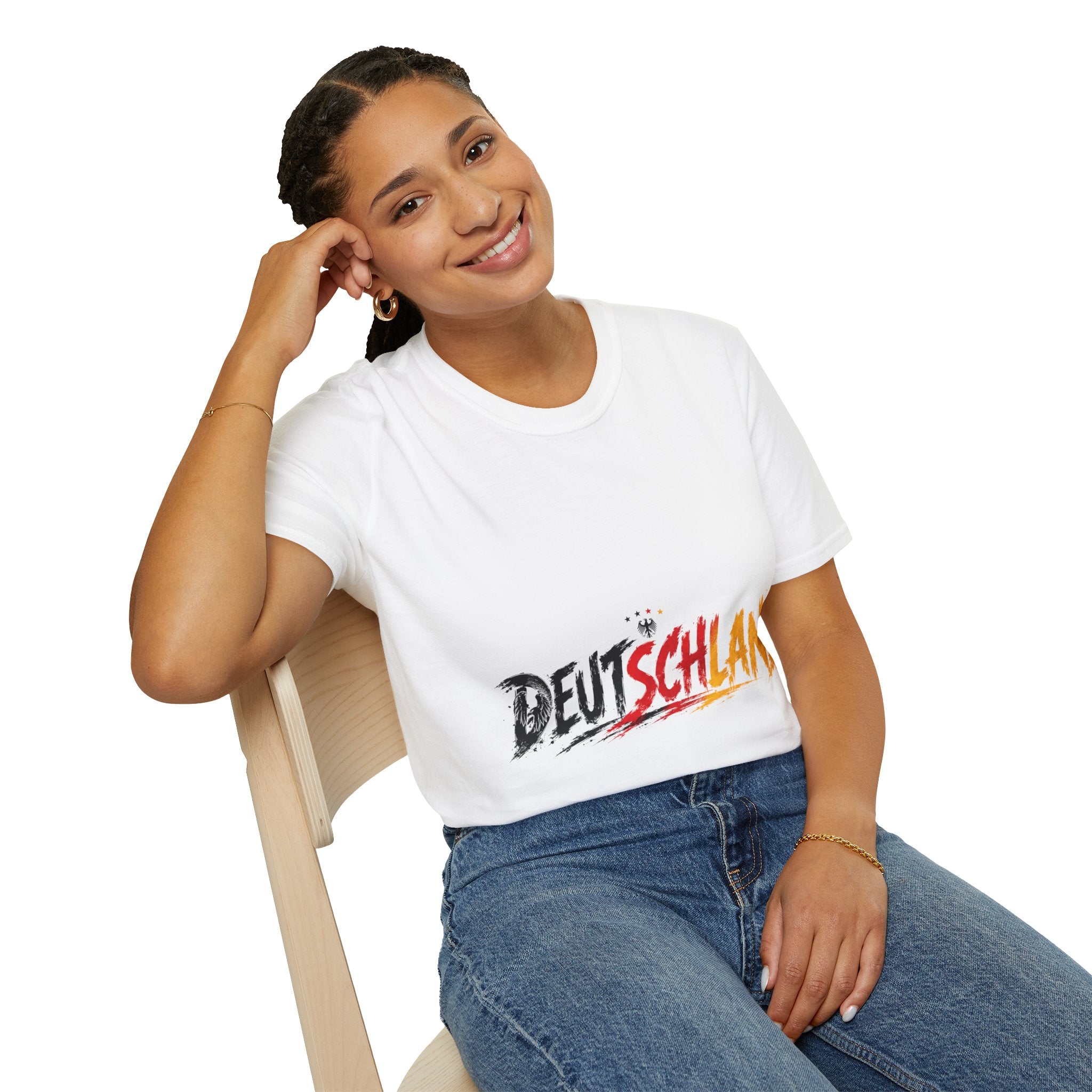 Germany Deutschland Football T-Shirt — Deutschland Script with German Flag Brushstroke
