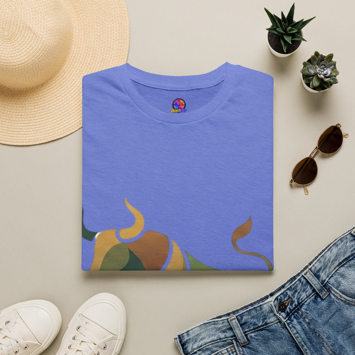 Bull Graphic T-Shirt — Earth Tone Geometric Taurus Design