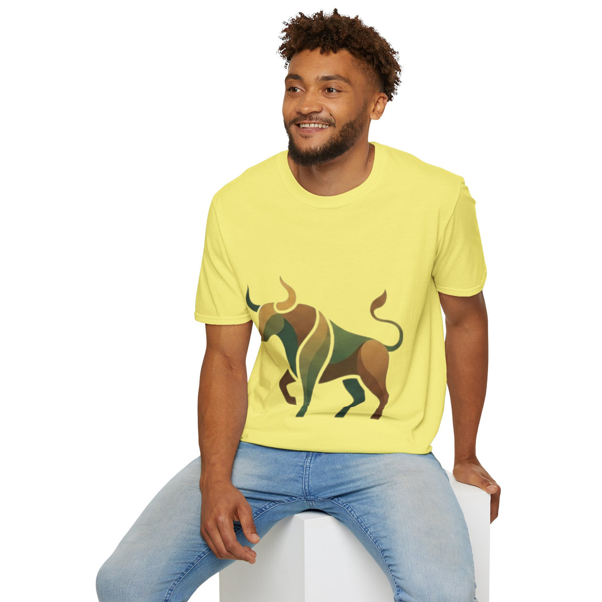 Bull Graphic T-Shirt — Earth Tone Geometric Taurus Design