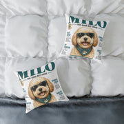 Milo 'The Good Boy Issue' Square Throw Pillow - Milo Bailey Dog Dad Mom Cute Dog Magazine Cover Decor
