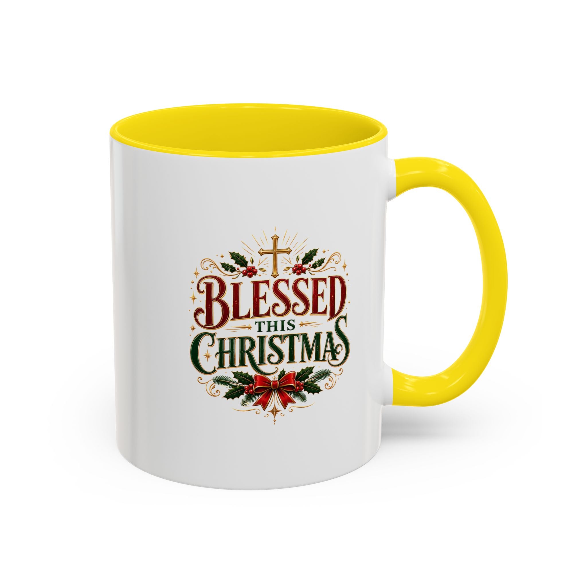 Blessed This Christmas Accent Coffee Mug – Holiday Religious Poinsettia Coffee Cup