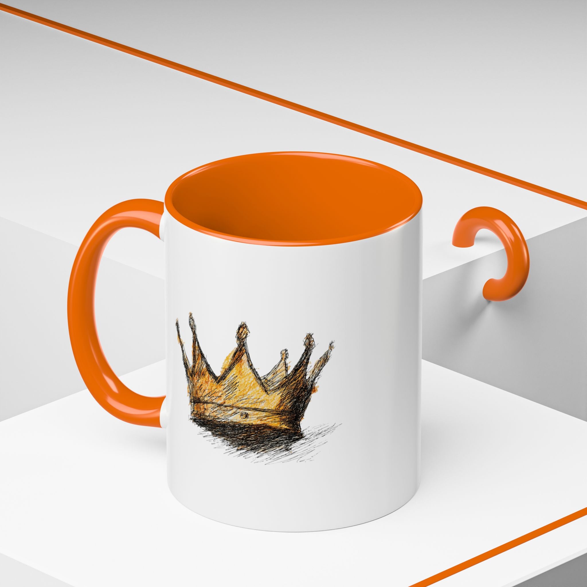 Royal Crown Accent Coffee Mug — Hand-Sketched Gold Crown Design