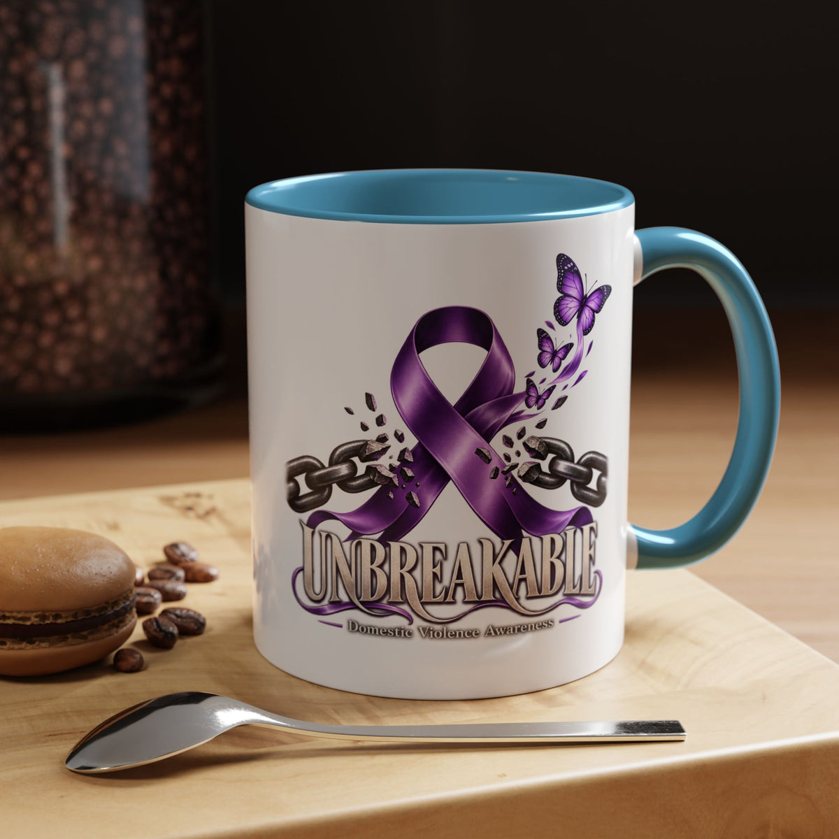 Unbreakable Purple Ribbon Coffee Mug —Domestic Violence Awareness Support Accent Mug