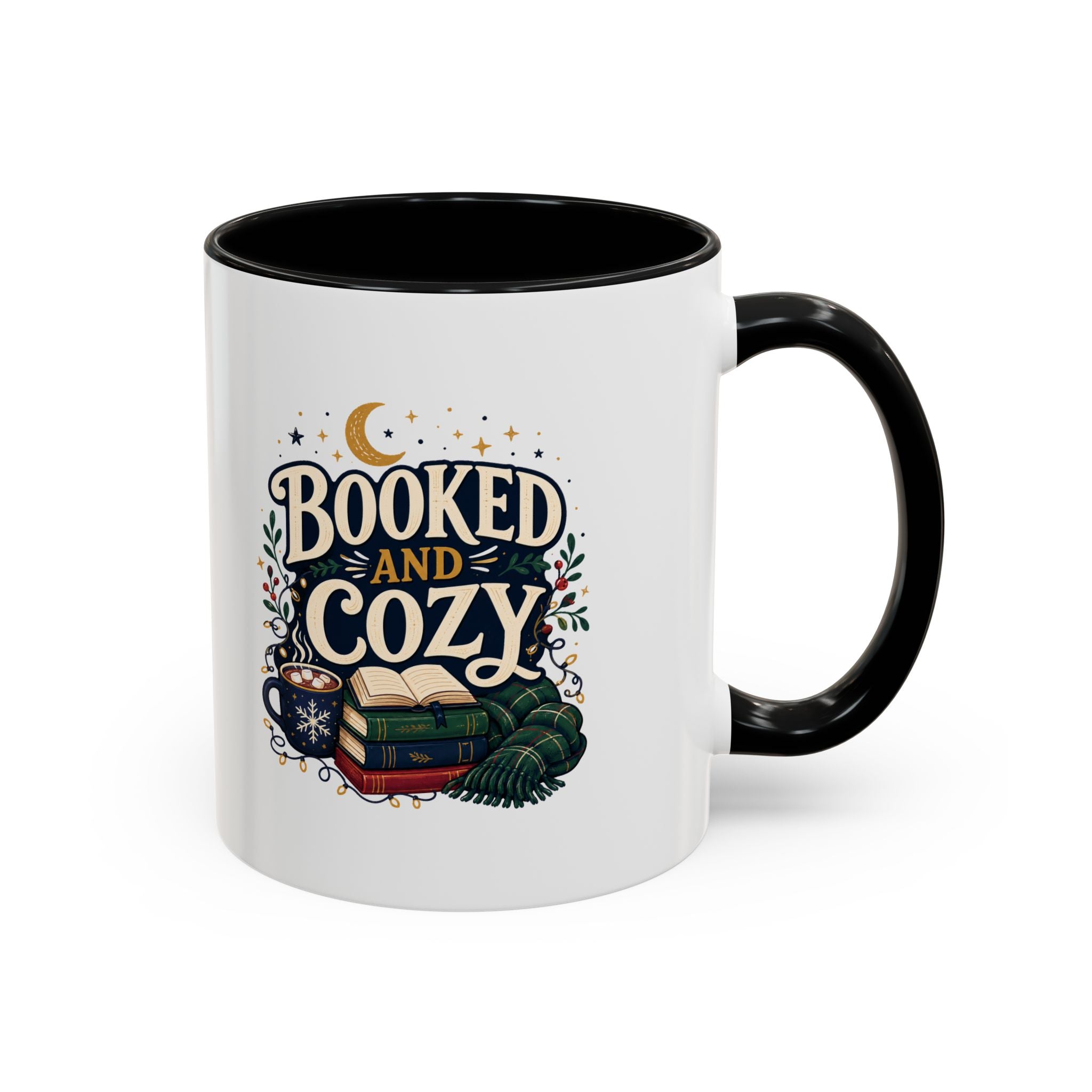 Modern Day Christmas Booked and Cozy Accent Coffee Mug — Book Lover Tea & Coffee Cup (11/15oz)